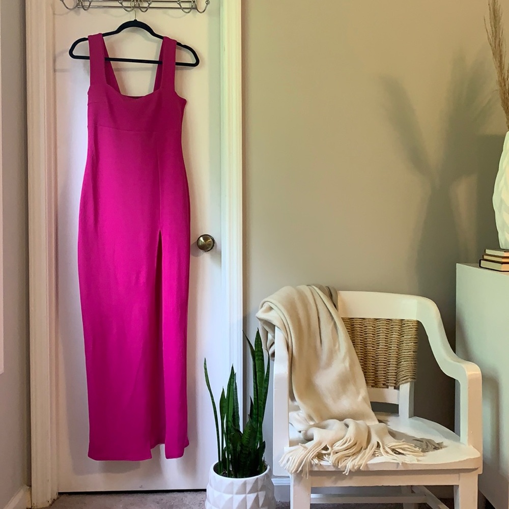 Nasty Gal high slit hot pink maxi dress